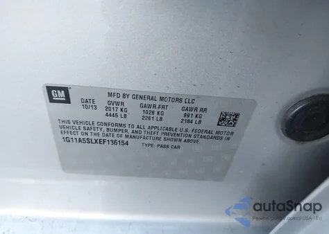 2014 Chevrolet Malibu 1Fl из США, поврежденный, VIN 1G11A5SLXEF136154